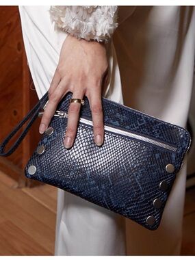 HAMMITT Blue Snake-Embossed Crossbody Wristlet - silver hardware and grommets